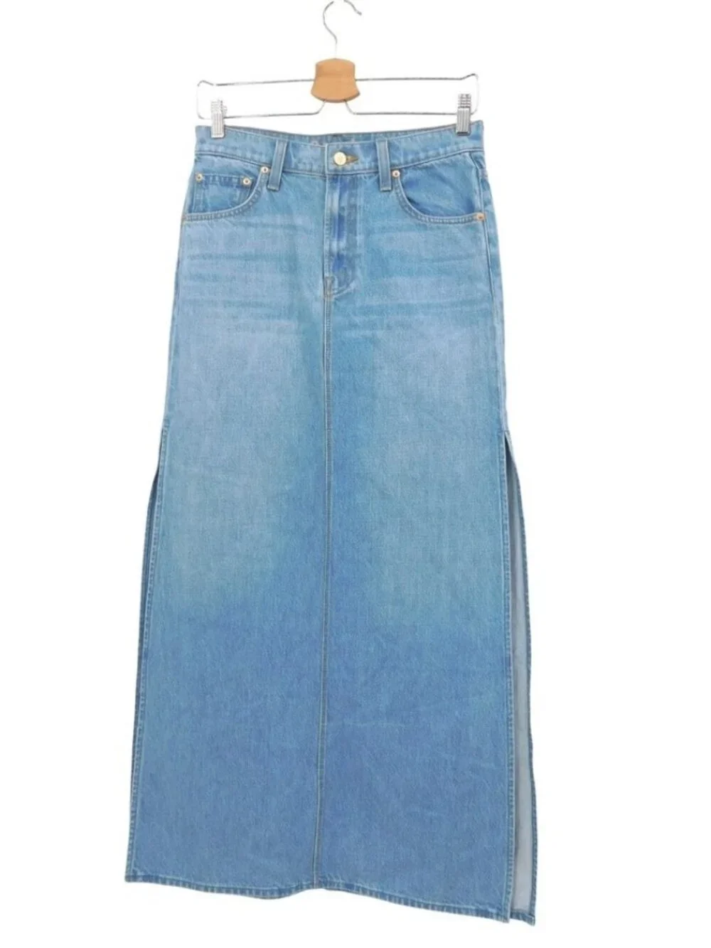 Snacks! by MOTHER 32 The Fun Dip Slice Blue Maxi Skirt Denim Size NWT ret $218